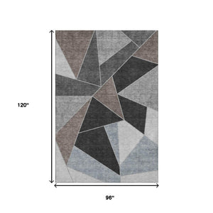 HomeRoots 8' X 10' Chocolate Brown & Gray Geometric Washable Area Rug - Durable, Stain-Resistant Design! 653306