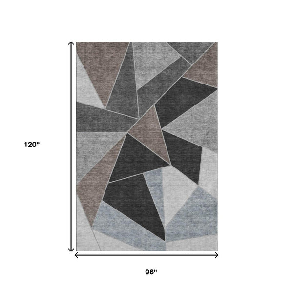 HomeRoots 8' X 10' Chocolate Brown & Gray Geometric Washable Area Rug - Durable, Stain-Resistant Design! 653306