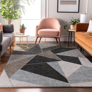 HomeRoots 8' X 10' Chocolate Brown & Gray Geometric Washable Area Rug - Durable, Stain-Resistant Design! 653306