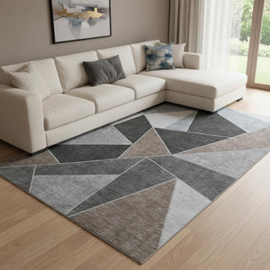 HomeRoots 8' X 10' Chocolate Brown & Gray Geometric Washable Area Rug - Durable, Stain-Resistant Design! 653306