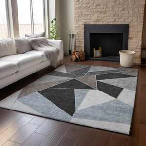HomeRoots 8' X 10' Chocolate Brown & Gray Geometric Washable Area Rug - Durable, Stain-Resistant Design! 653306