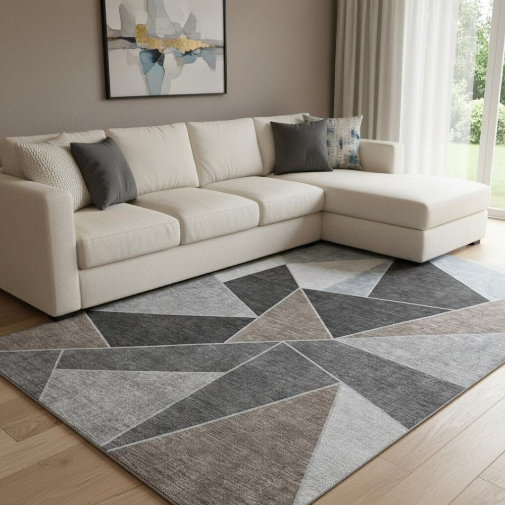 HomeRoots 9' X 12' Geometric Chocolate Brown & Gray Area Rug – Soft, Stain-Resistant, UV Protected, Easy Care! 653307
