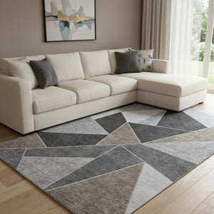 HomeRoots 9' X 12' Geometric Chocolate Brown & Gray Area Rug – Soft, Stain-Resistant, UV Protected, Easy Care! 653307