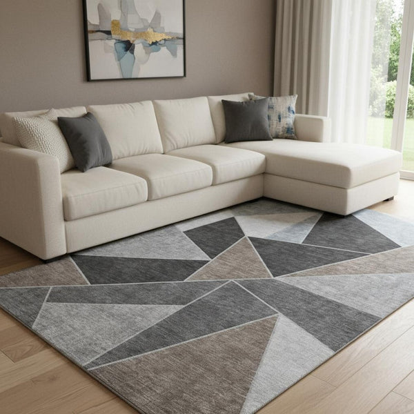 HomeRoots 9' X 12' Geometric Chocolate Brown & Gray Area Rug – Soft, Stain-Resistant, UV Protected, Easy Care! 653307