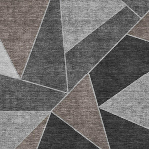 HomeRoots 10' Geometric Chocolate Brown & Gray Area Rug - Washable, UV-Protected, Stain-Resistant for Homes 653308