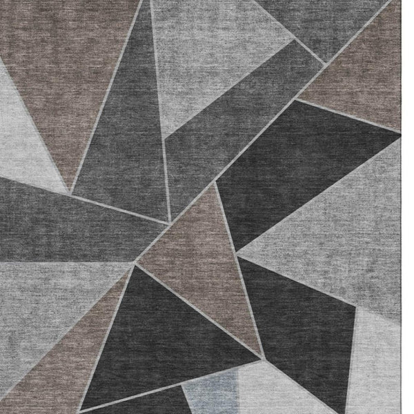 HomeRoots 10' Geometric Chocolate Brown & Gray Area Rug - Washable, UV-Protected, Stain-Resistant for Homes 653308