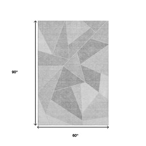 HomeRoots 5' X 8' Gray and Silver Geometric Area Rug - Washable, UV-Protected, Stylish & Durable for Homes 653310