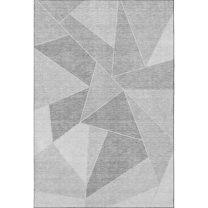 HomeRoots 5' X 8' Gray and Silver Geometric Area Rug - Washable, UV-Protected, Stylish & Durable for Homes 653310