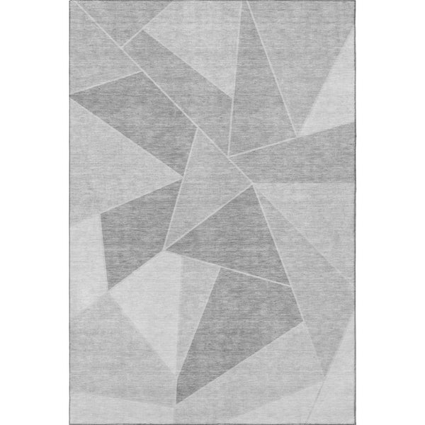 HomeRoots 5' X 8' Gray and Silver Geometric Area Rug - Washable, UV-Protected, Stylish & Durable for Homes 653310