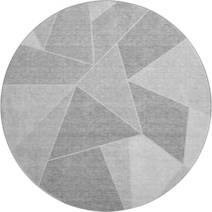 HomeRoots 8' Gray and Silver Geometric Round Rug - Washable, UV-Protected, Modern Design for Home & Patio 653311