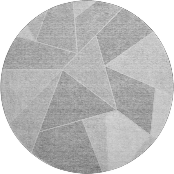 HomeRoots 8' Gray and Silver Geometric Round Rug - Washable, UV-Protected, Modern Design for Home & Patio 653311