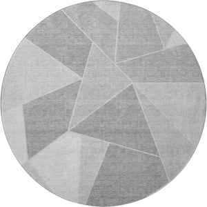 HomeRoots 8' Gray and Silver Geometric Round Rug - Washable, UV-Protected, Modern Design for Home & Patio 653311