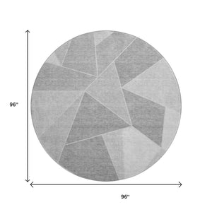 HomeRoots 8' Gray and Silver Geometric Round Rug - Washable, UV-Protected, Modern Design for Home & Patio 653311