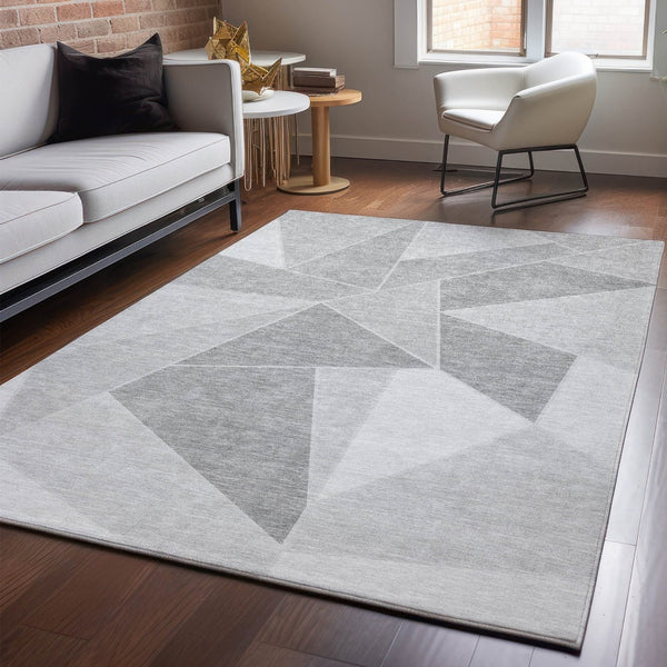 HomeRoots 8' X 10' Gray And Silver Geometric Area Rug - Washable, UV-Protected, Durable for Busy Homes! 653312