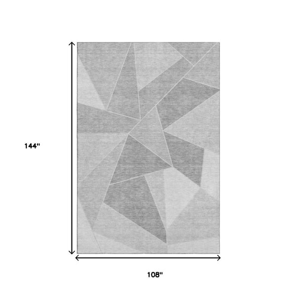 HomeRoots 9' X 12' Stylish Gray and Silver Geometric Washable Area Rug with UV Protection for Busy Homes 653313
