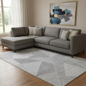 HomeRoots 10' X 14' Gray and Silver Geometric Area Rug - Washable, UV-Protected, Durable for Homes with Kids & Pets 653314