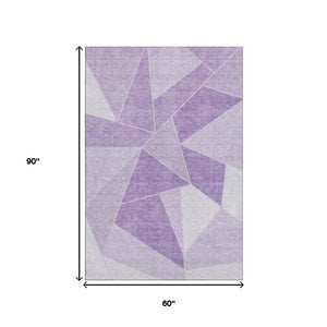HomeRoots 5' X 8' Lilac & Ivory Geometric Area Rug – Washable, UV Protected, Stain-Resistant for Modern Living 653316