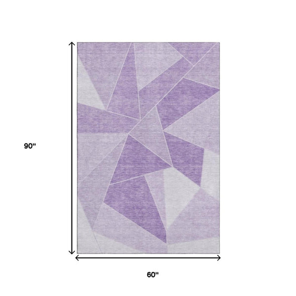 HomeRoots 5' X 8' Lilac & Ivory Geometric Area Rug – Washable, UV Protected, Stain-Resistant for Modern Living 653316
