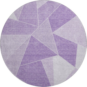 HomeRoots 8' Lilac and Ivory Geometric Washable Round Rug - Stain Resistant, UV Protected, Durable Design 653317