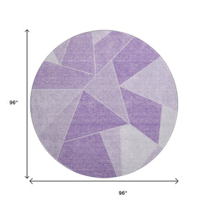 HomeRoots 8' Lilac and Ivory Geometric Washable Round Rug - Stain Resistant, UV Protected, Durable Design 653317