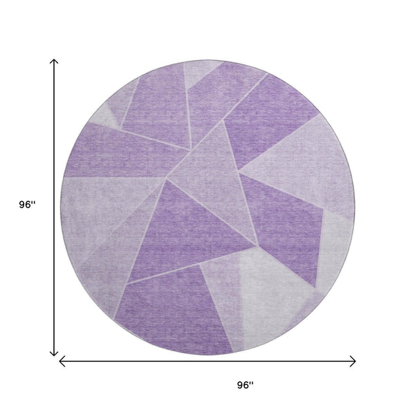 HomeRoots 8' Lilac and Ivory Geometric Washable Round Rug - Stain Resistant, UV Protected, Durable Design 653317