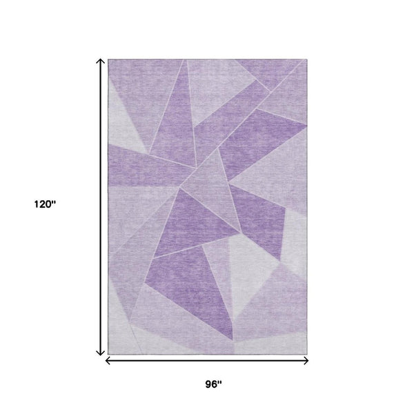 HomeRoots 8' X 10' Stylish Lilac & Ivory Geometric Washable Area Rug with UV Protection & Stain Resistance 653318