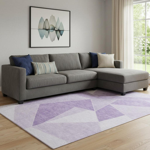 HomeRoots 8' X 10' Stylish Lilac & Ivory Geometric Washable Area Rug with UV Protection & Stain Resistance 653318