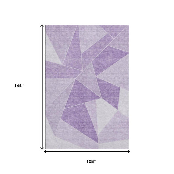 HomeRoots 9' X 12' Stylish Lilac & Ivory Geometric Area Rug - Washable, UV Protected, Family-Friendly Design! 653319