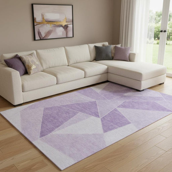 HomeRoots 9' X 12' Stylish Lilac & Ivory Geometric Area Rug - Washable, UV Protected, Family-Friendly Design! 653319