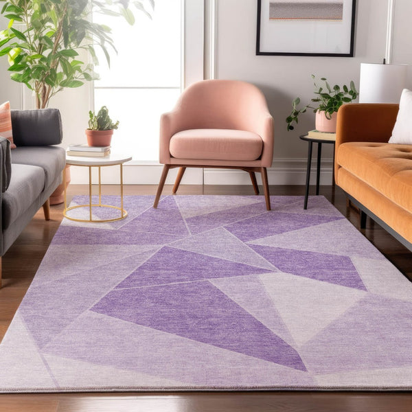 HomeRoots 9' X 12' Stylish Lilac & Ivory Geometric Area Rug - Washable, UV Protected, Family-Friendly Design! 653319