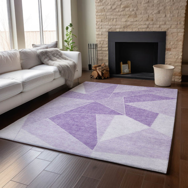 HomeRoots 9' X 12' Stylish Lilac & Ivory Geometric Area Rug - Washable, UV Protected, Family-Friendly Design! 653319