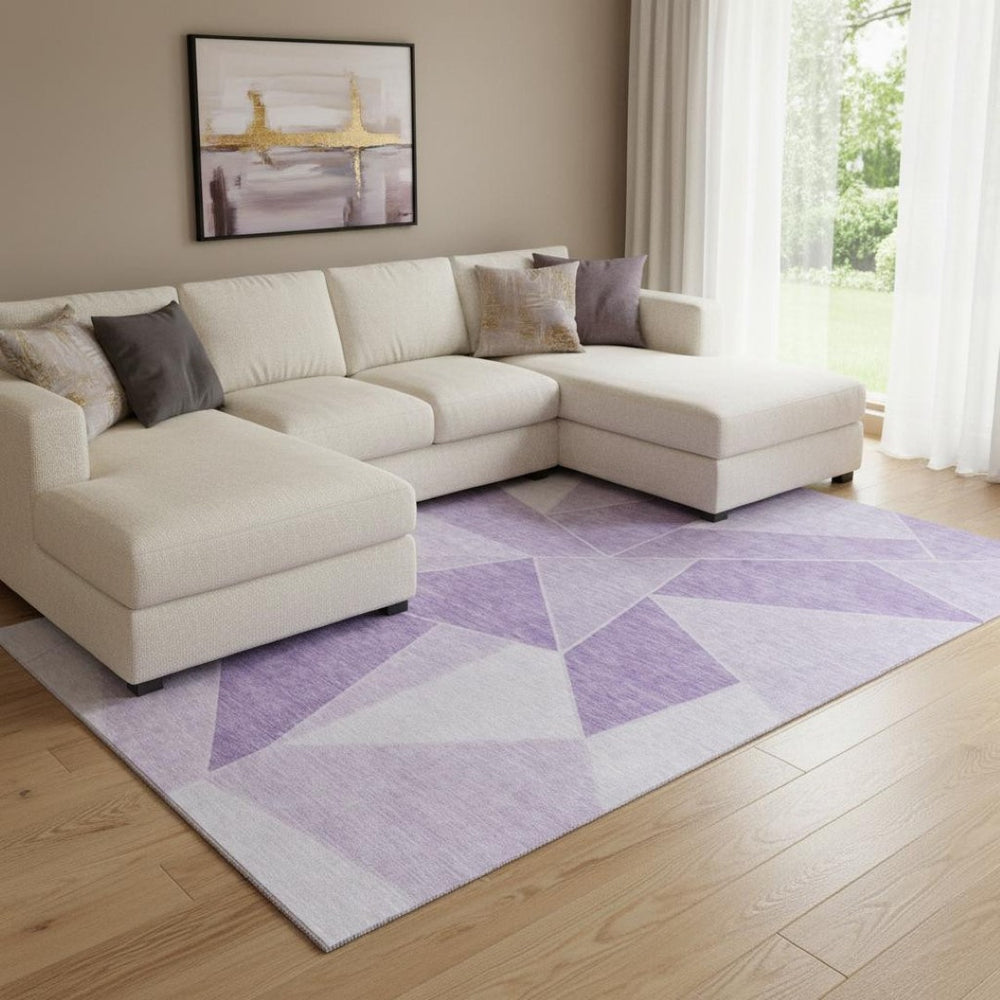 HomeRoots 10' Lilac & Ivory Geometric Area Rug – Washable, UV-Protected, Durable for Busy Homes & Families 653320