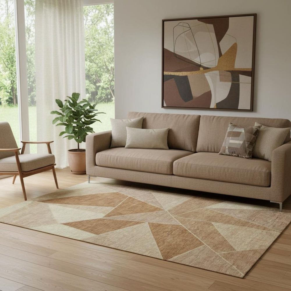HomeRoots 5' X 8' Chili Red & Beige Geometric Area Rug – Stylish, Washable, UV-Protected, Perfect for Homes! 653322