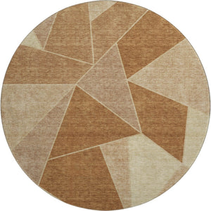 HomeRoots 8' Chili Red and Beige Geometric Round Rug - UV Protected, Stain-Resistant, Ideal for Busy Homes 653323