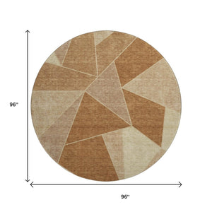 HomeRoots 8' Chili Red and Beige Geometric Round Rug - UV Protected, Stain-Resistant, Ideal for Busy Homes 653323