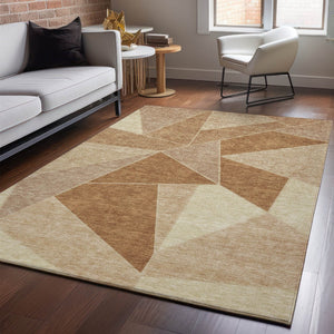 HomeRoots 8' X 10' Chili Red & Beige Geometric Area Rug - Washable, UV-Protected, Stylish & Durable Design 653324
