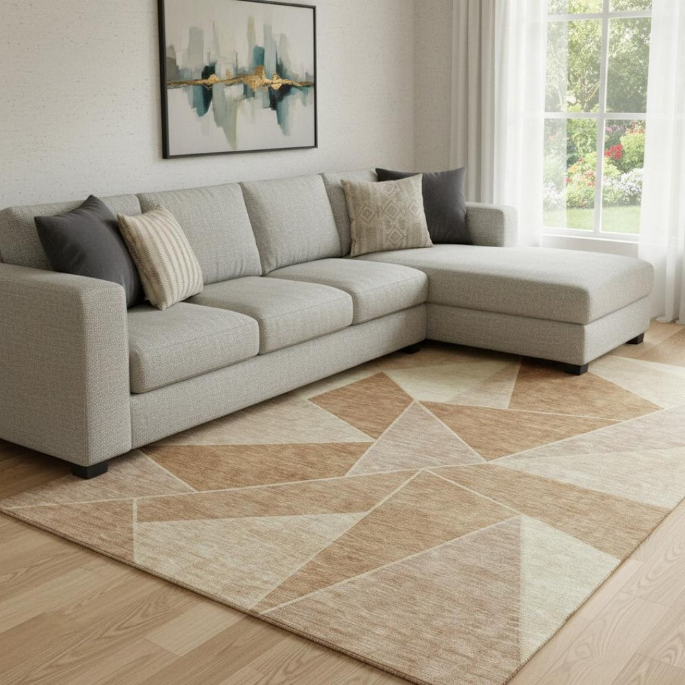 HomeRoots 8' X 10' Chili Red & Beige Geometric Area Rug - Washable, UV-Protected, Stylish & Durable Design 653324