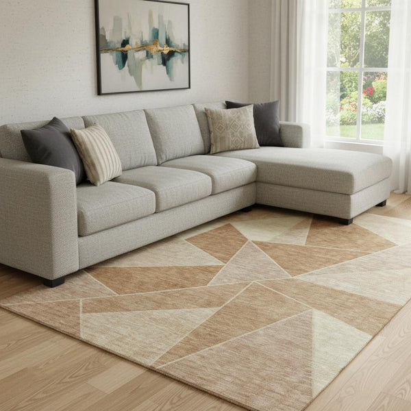 HomeRoots 8' X 10' Chili Red & Beige Geometric Area Rug - Washable, UV-Protected, Stylish & Durable Design 653324
