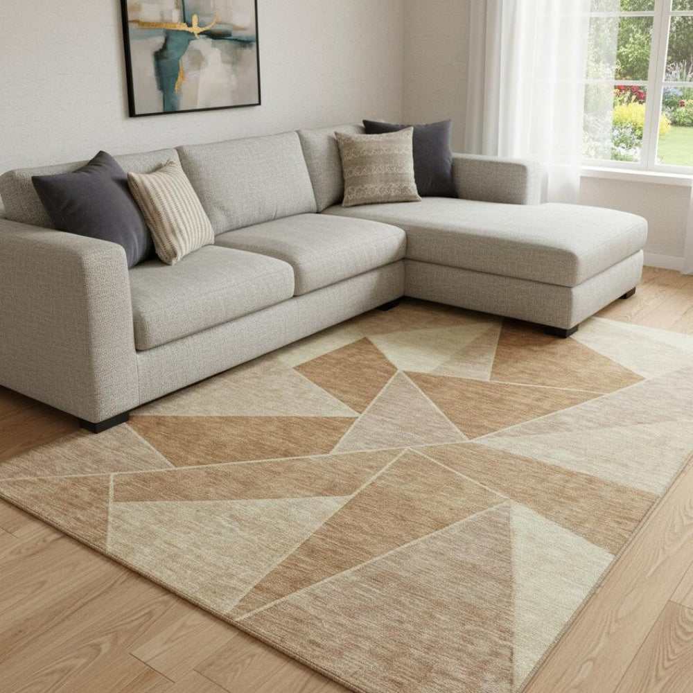 HomeRoots 9' X 12' Vibrant Chili Red & Beige Geometric Washable Area Rug with UV Protection for High Traffic Spaces 653325