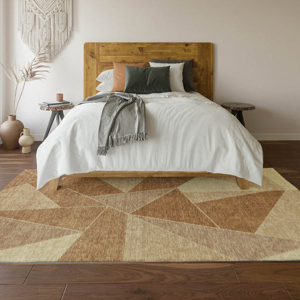 HomeRoots 10' X 14' Chili Red & Beige Geometric Area Rug - Washable, UV-Protected, Stylish for Busy Homes! 653326