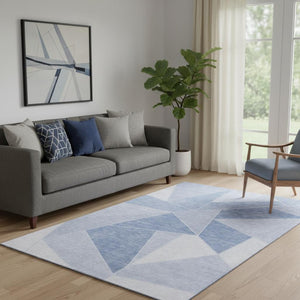 HomeRoots 5' X 8' Sky Blue Geometric Area Rug - Washable, Stain Resistant, UV Protected for Modern Homes 653328