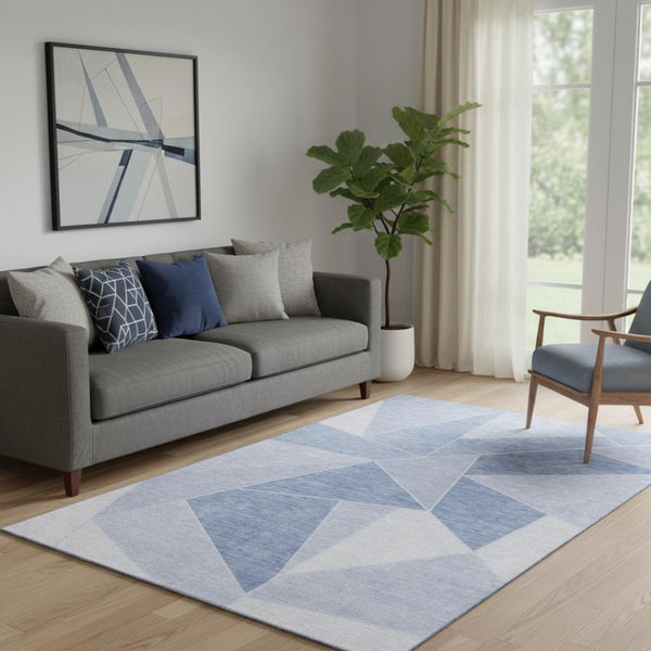 HomeRoots 5' X 8' Sky Blue Geometric Area Rug - Washable, Stain Resistant, UV Protected for Modern Homes 653328