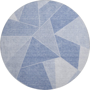 HomeRoots 8' Sky Blue & Ivory Geometric Round Rug – Durable, Washable, UV-Protected for Kids & Pets! 653329