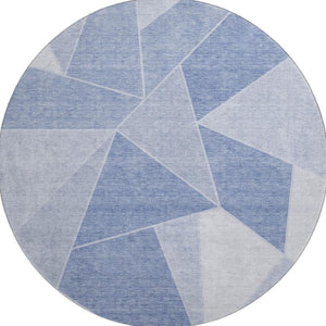 HomeRoots 8' Sky Blue & Ivory Geometric Round Rug – Durable, Washable, UV-Protected for Kids & Pets! 653329