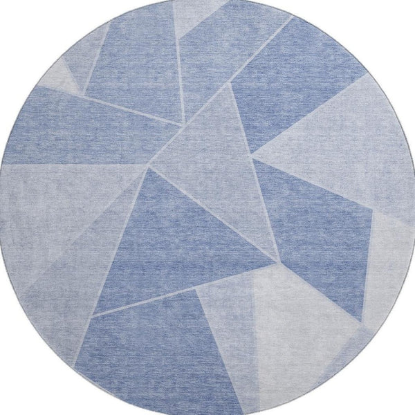 HomeRoots 8' Sky Blue & Ivory Geometric Round Rug – Durable, Washable, UV-Protected for Kids & Pets! 653329