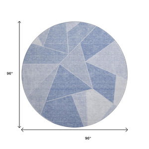HomeRoots 8' Sky Blue & Ivory Geometric Round Rug – Durable, Washable, UV-Protected for Kids & Pets! 653329