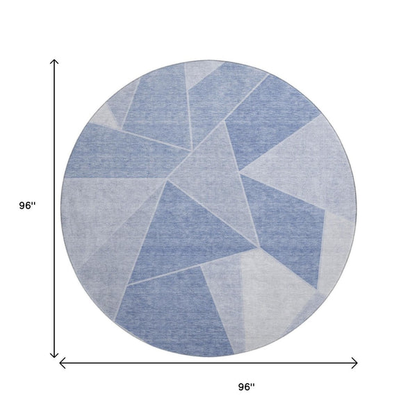 HomeRoots 8' Sky Blue & Ivory Geometric Round Rug – Durable, Washable, UV-Protected for Kids & Pets! 653329