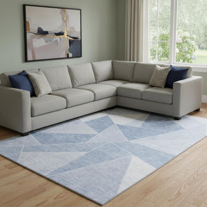 HomeRoots 9' X 12' Sky Blue Geometric Area Rug - Washable, UV-Protected, Stain-Resistant & Pet-Friendly Design 653331