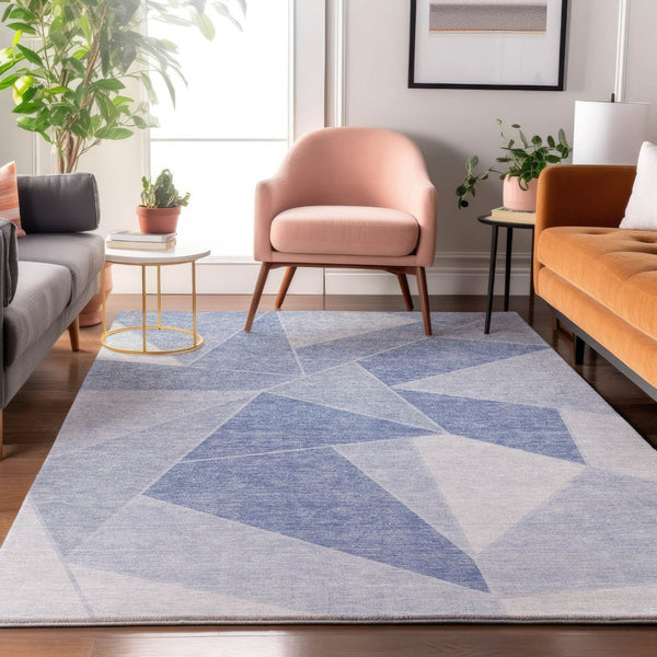 HomeRoots 9' X 12' Sky Blue Geometric Area Rug - Washable, UV-Protected, Stain-Resistant & Pet-Friendly Design 653331