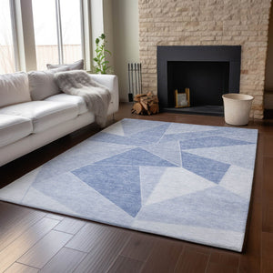 HomeRoots 9' X 12' Sky Blue Geometric Area Rug - Washable, UV-Protected, Stain-Resistant & Pet-Friendly Design 653331